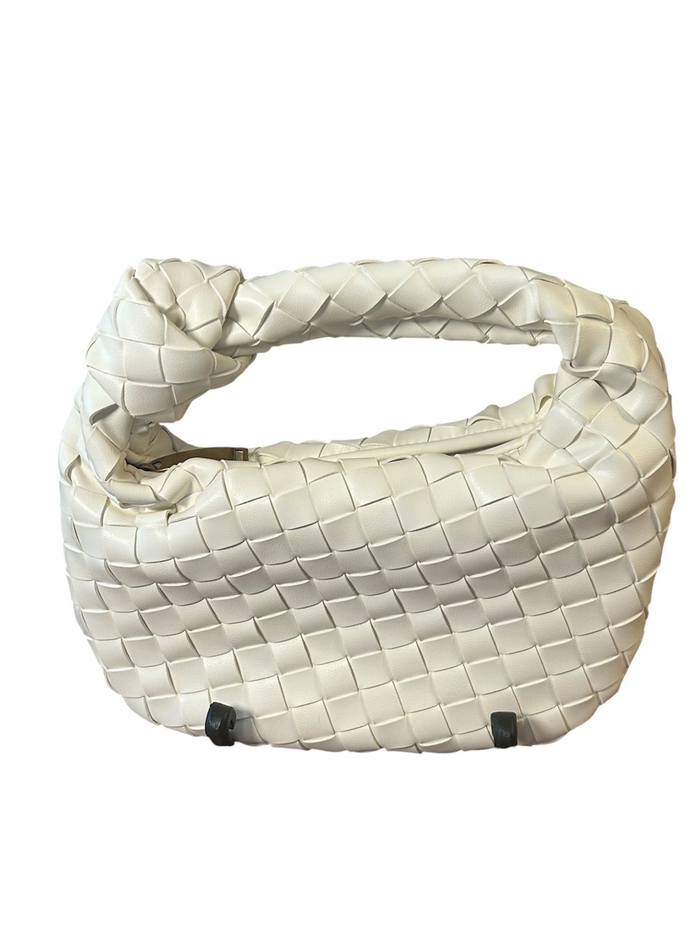 Woven Top Knot Handle Women’s Bag White/Cream faux Leather